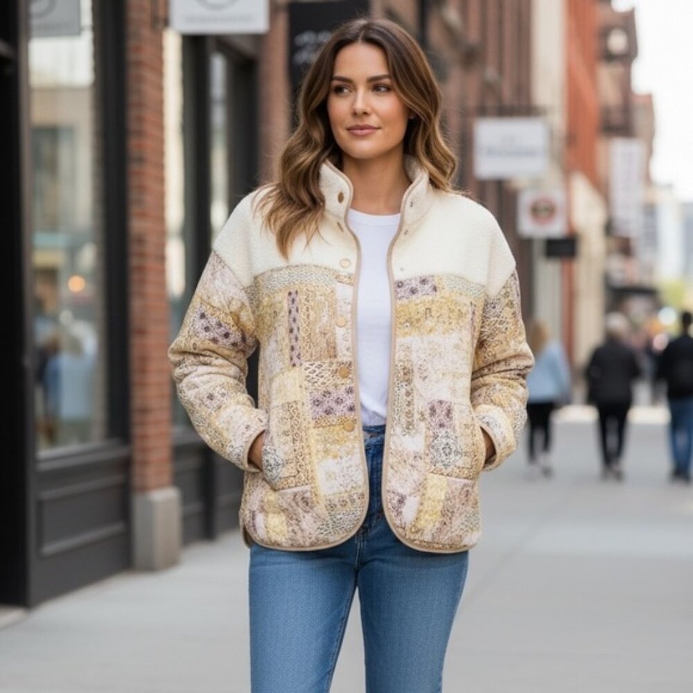 #555 🌵Printed Patched Sherpa Jacket